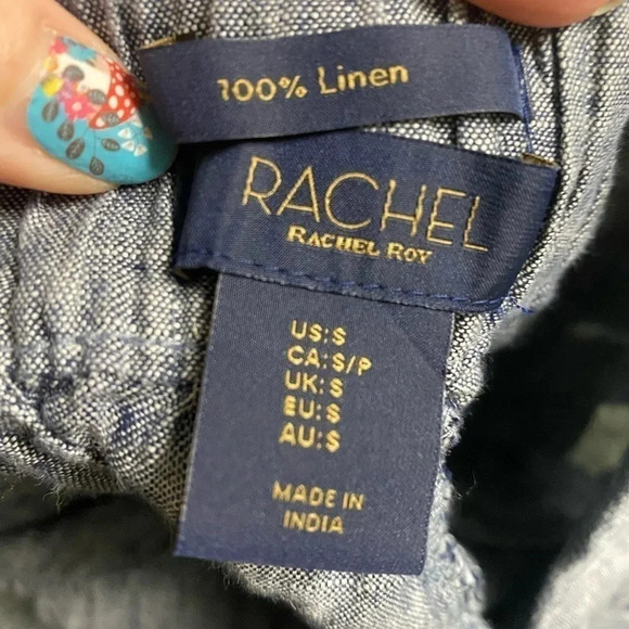 RACHEL ROY 100% Linen Cropped Pants Chambray Blue Breathable Casual Size Small - Picture 5 of 6
